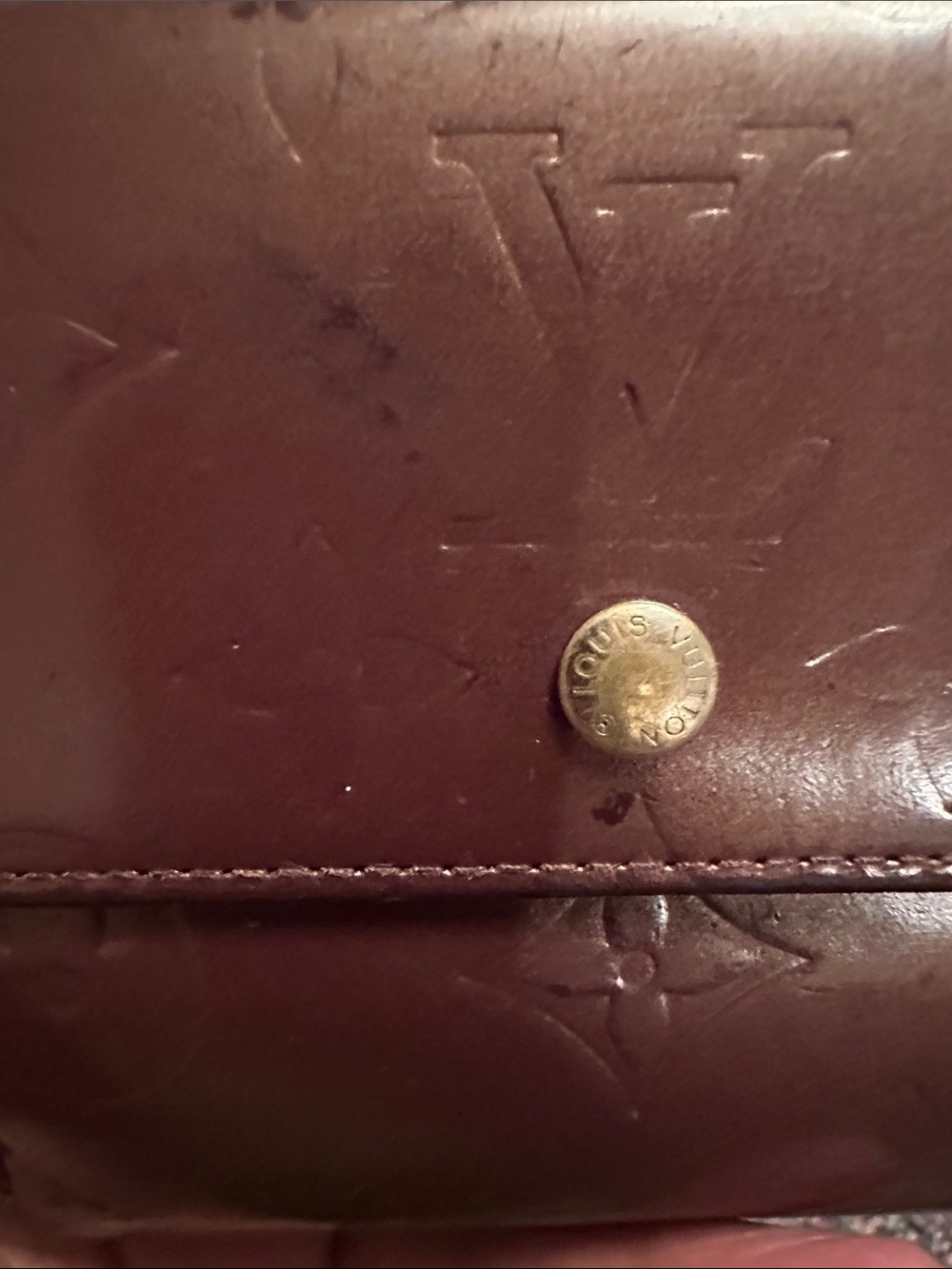 Louis Vuitton Brownish Monogram Embossed Leather Compact Wallet with Gold Snap - Picture 10 of 12